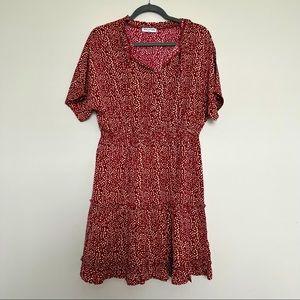 Red polka dot dress, short sleeved. Size large.